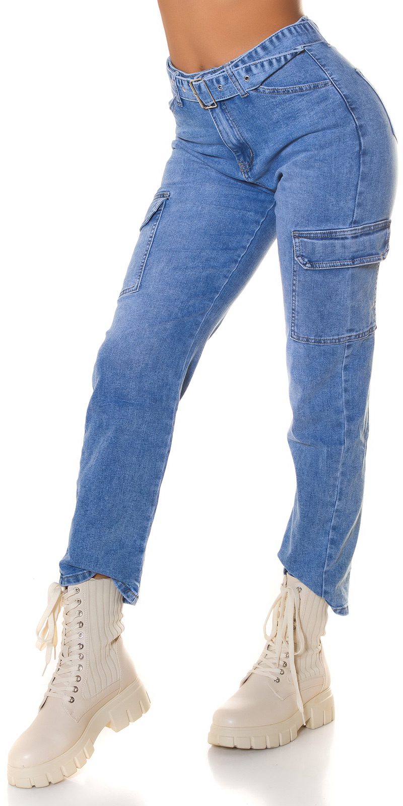 Jeans taille haute style cargo avec ceinture – Image 3