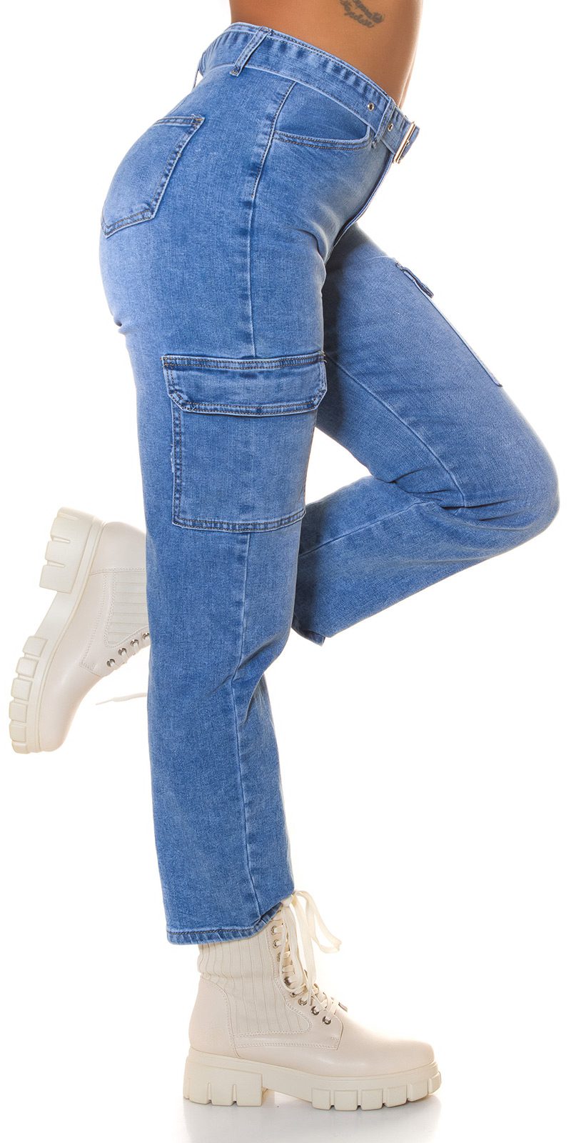 Jeans taille haute style cargo avec ceinture – Image 8