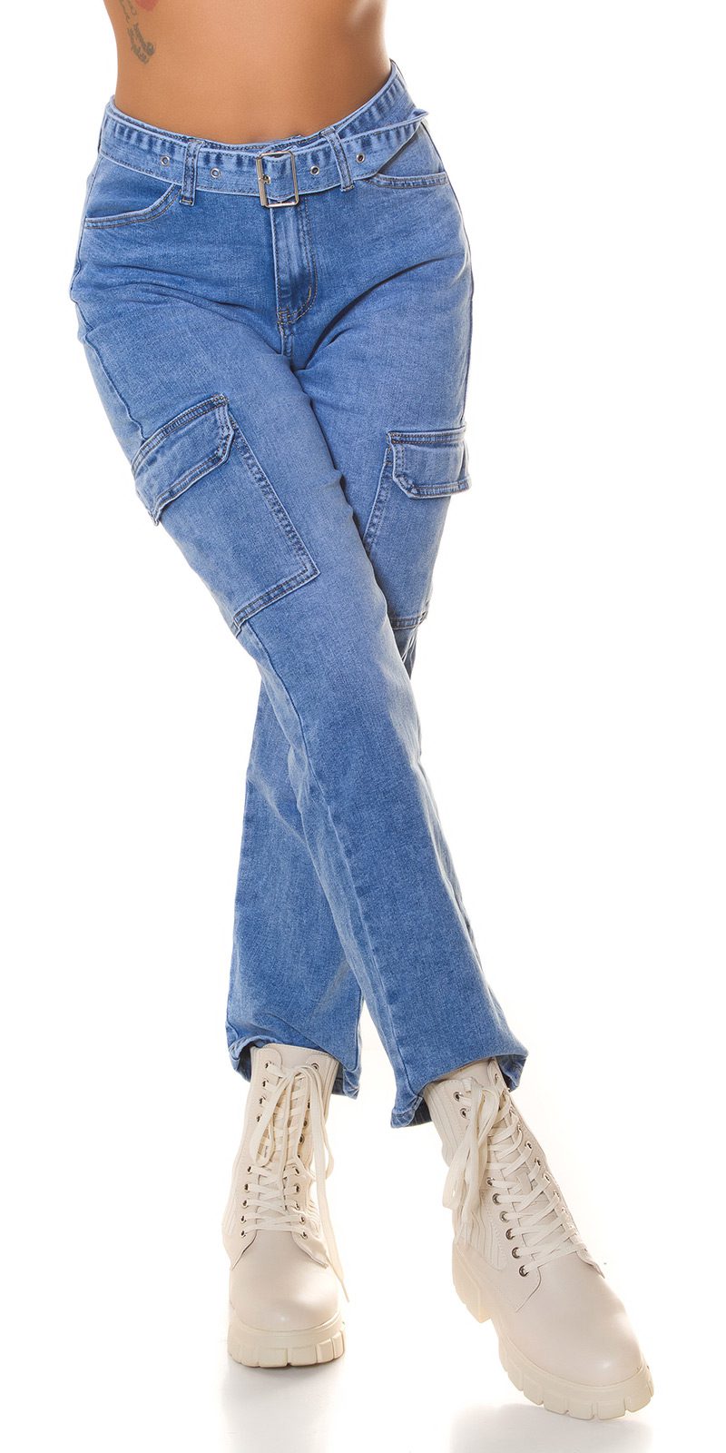 Jeans taille haute style cargo avec ceinture – Image 9