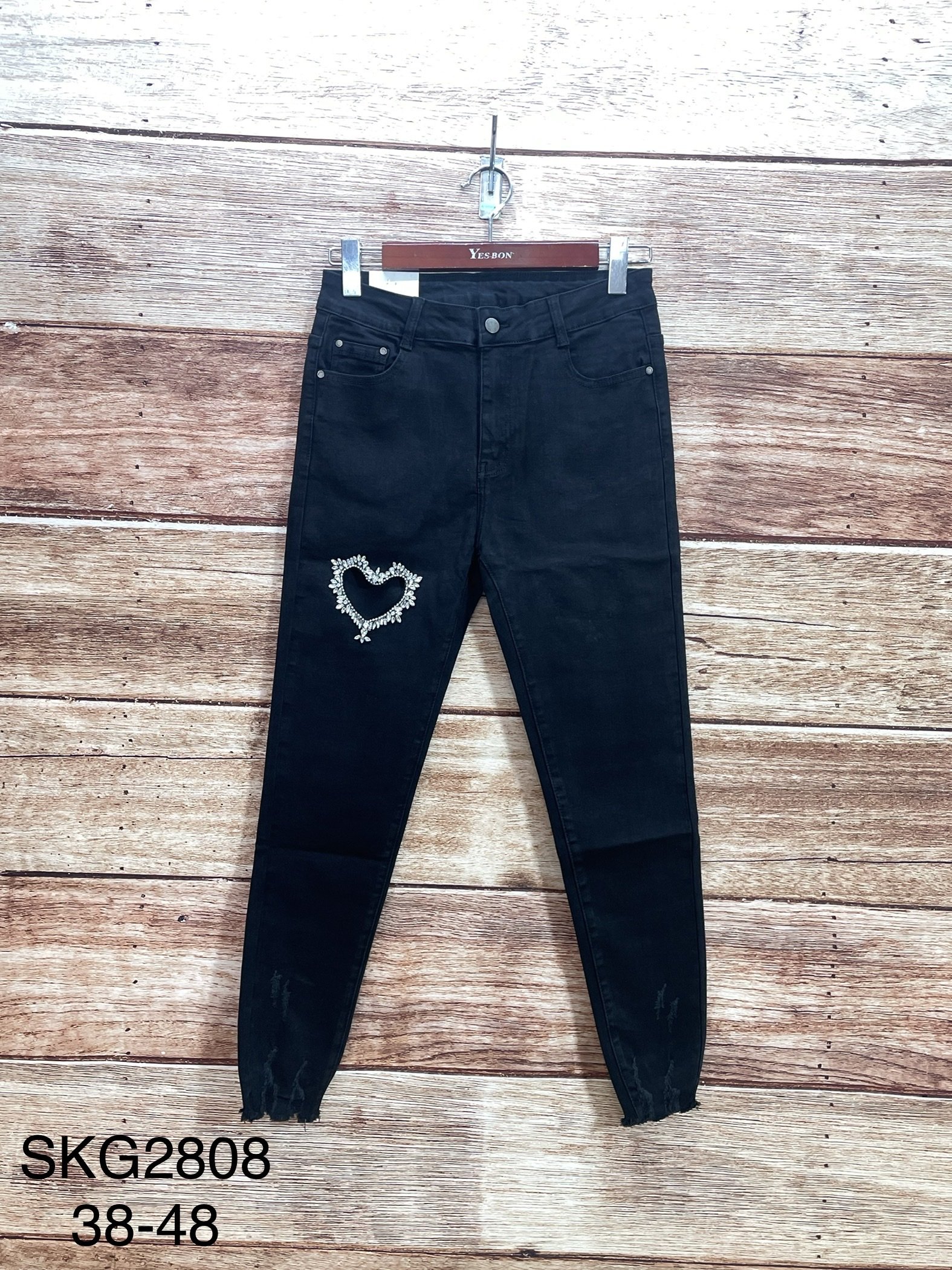 Jeans noir coeur strass stretch – Image 2