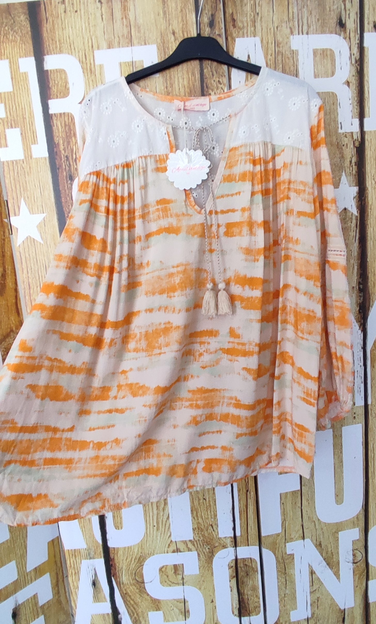 Tunique blouse orange et écru April Vintage – Image 2