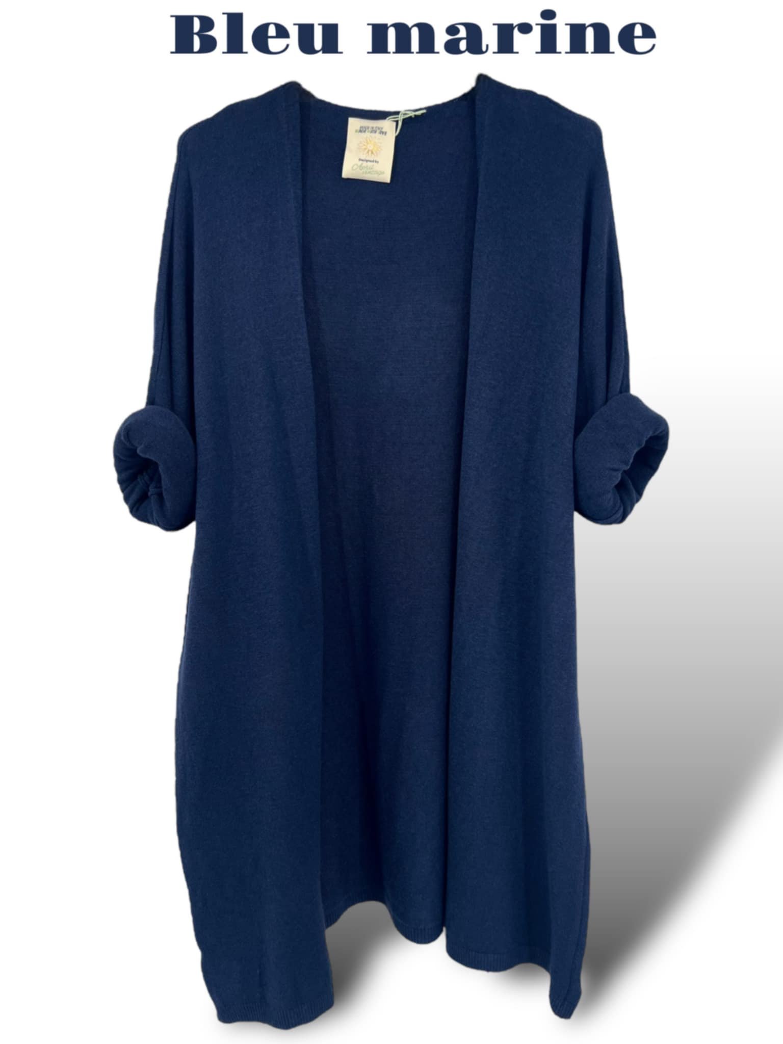 Gilet long basic April Vintage bleu marine taille unique jusqu’au 52