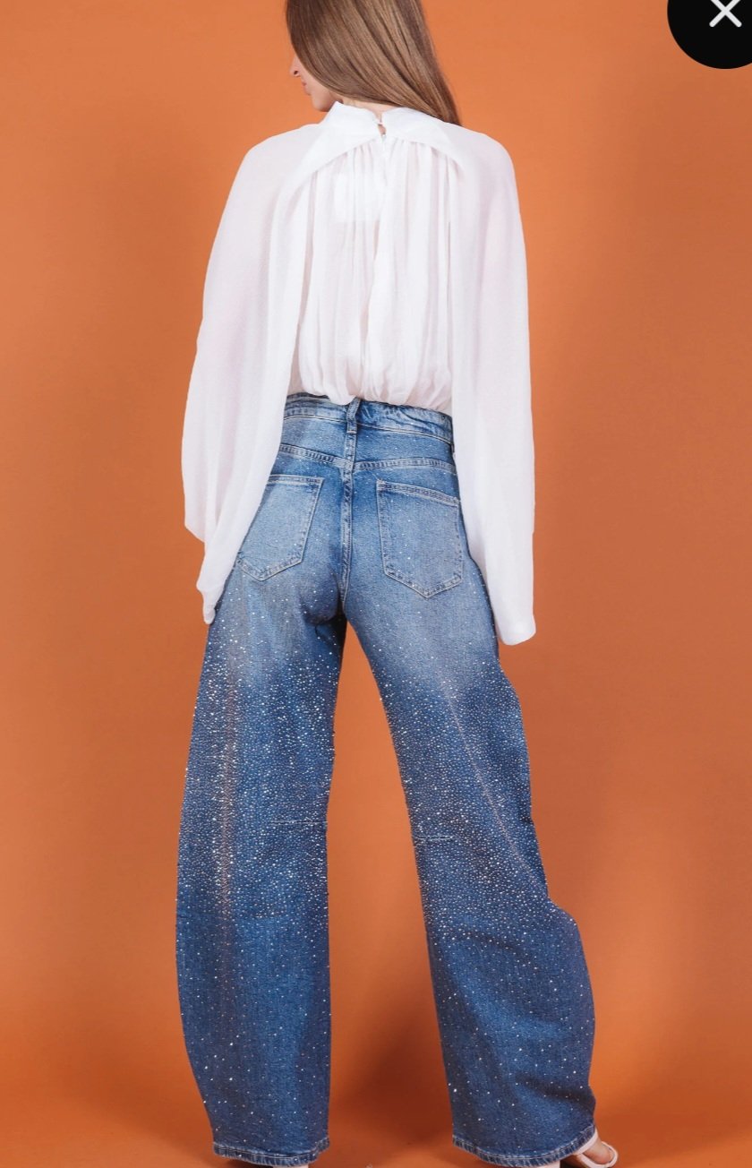 Pantalon jean coupe barrel avec strass resto et verso – Image 2