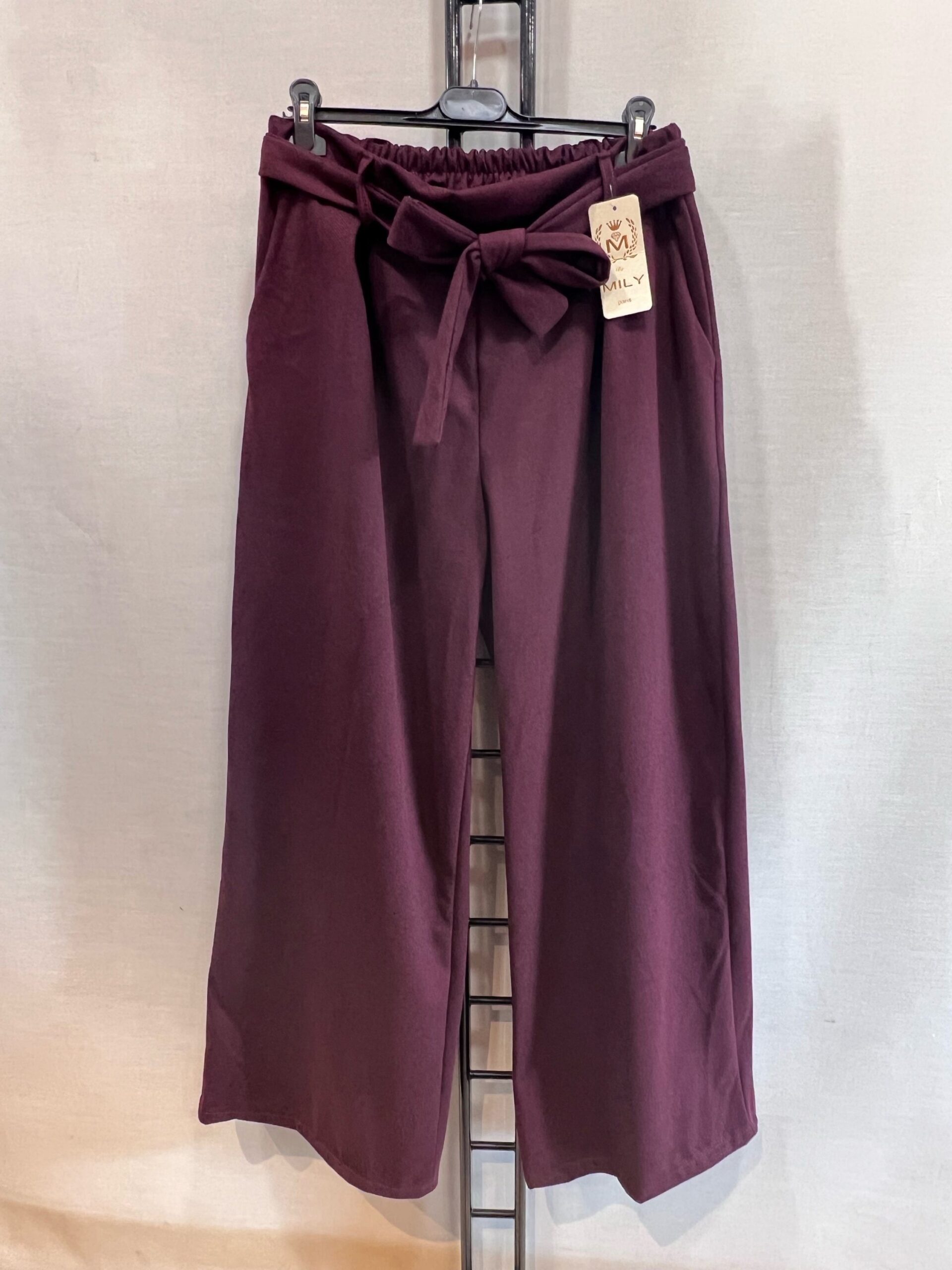 Pantalon palazzo épais poches et ceinture bordeaux belle taille