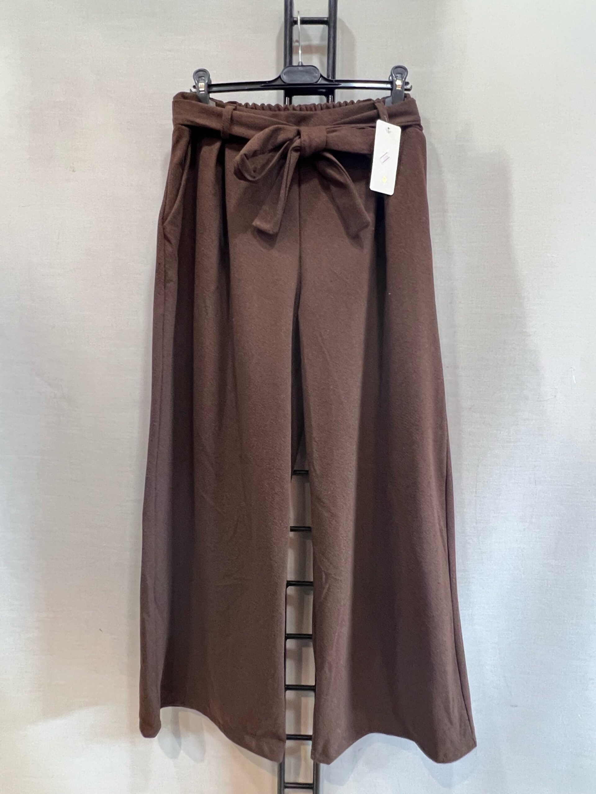 Pantalon palazzo épais poches et ceinture marron