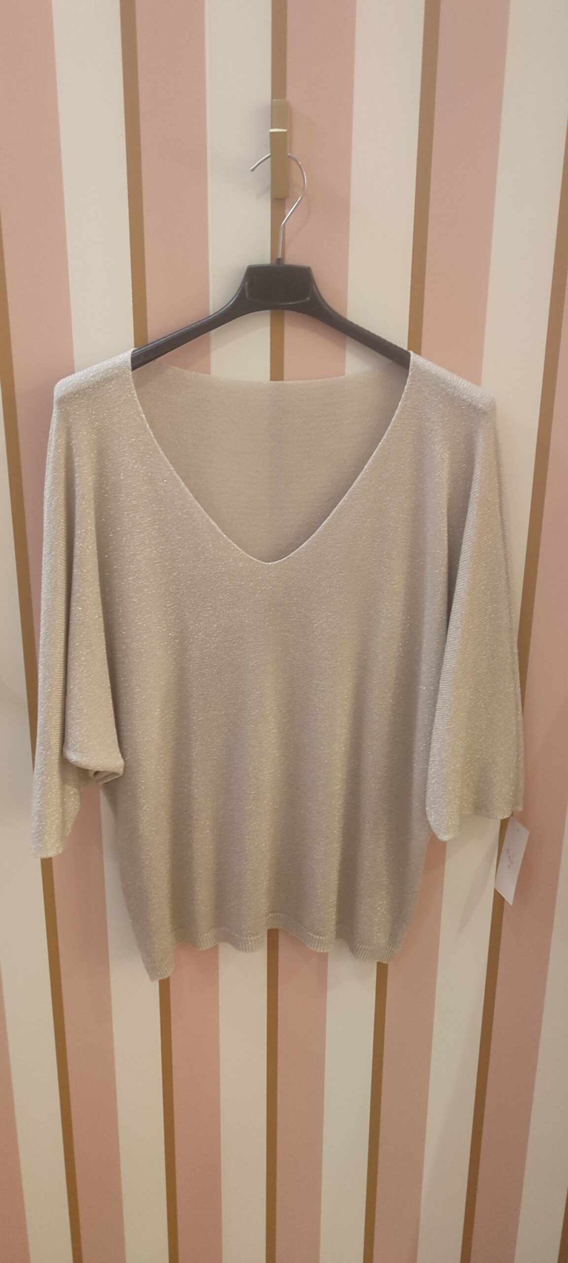 Top pull fin maille pailletée beige clair