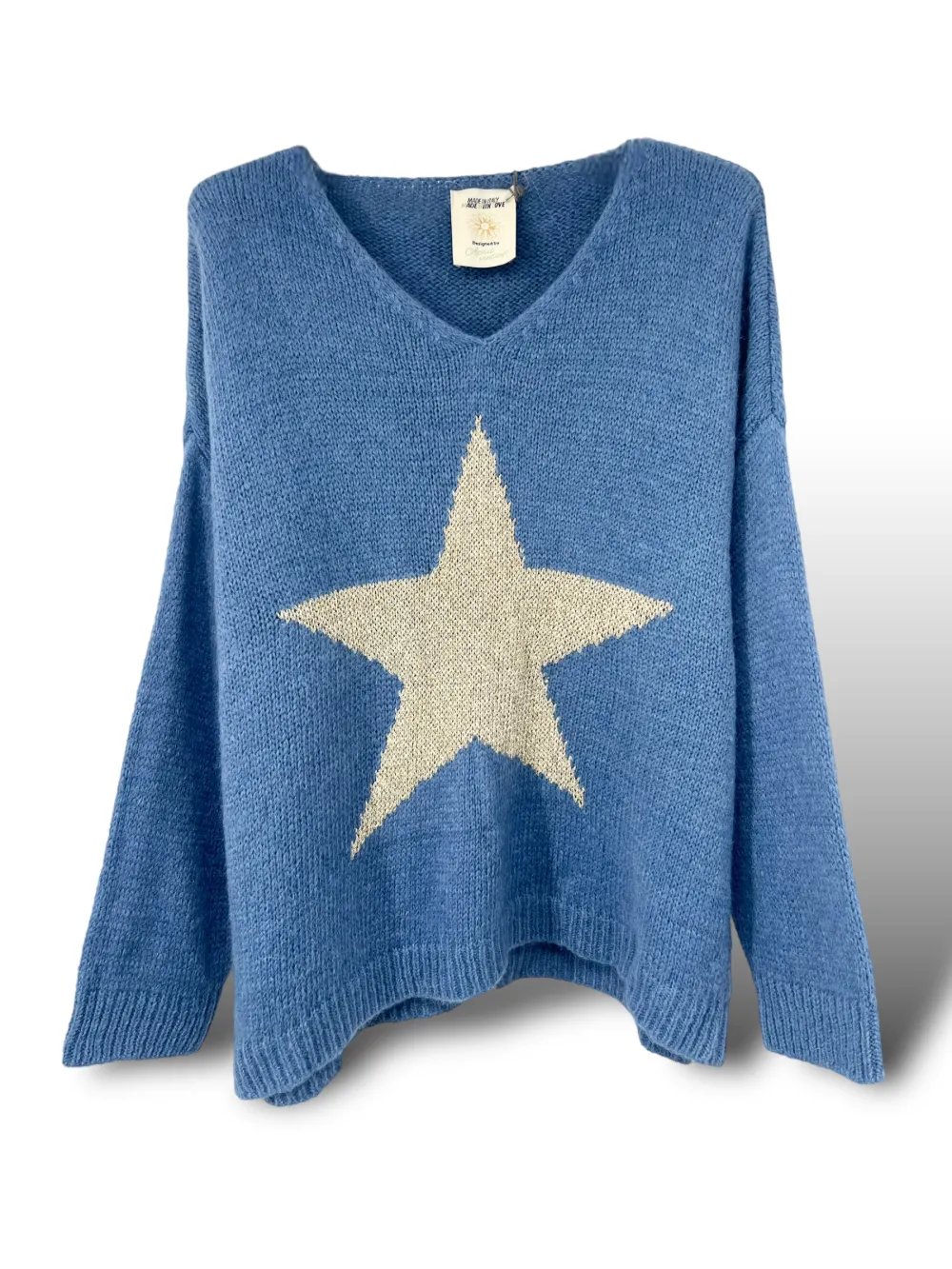 Pull bleu jeans stars April vintage taille unique