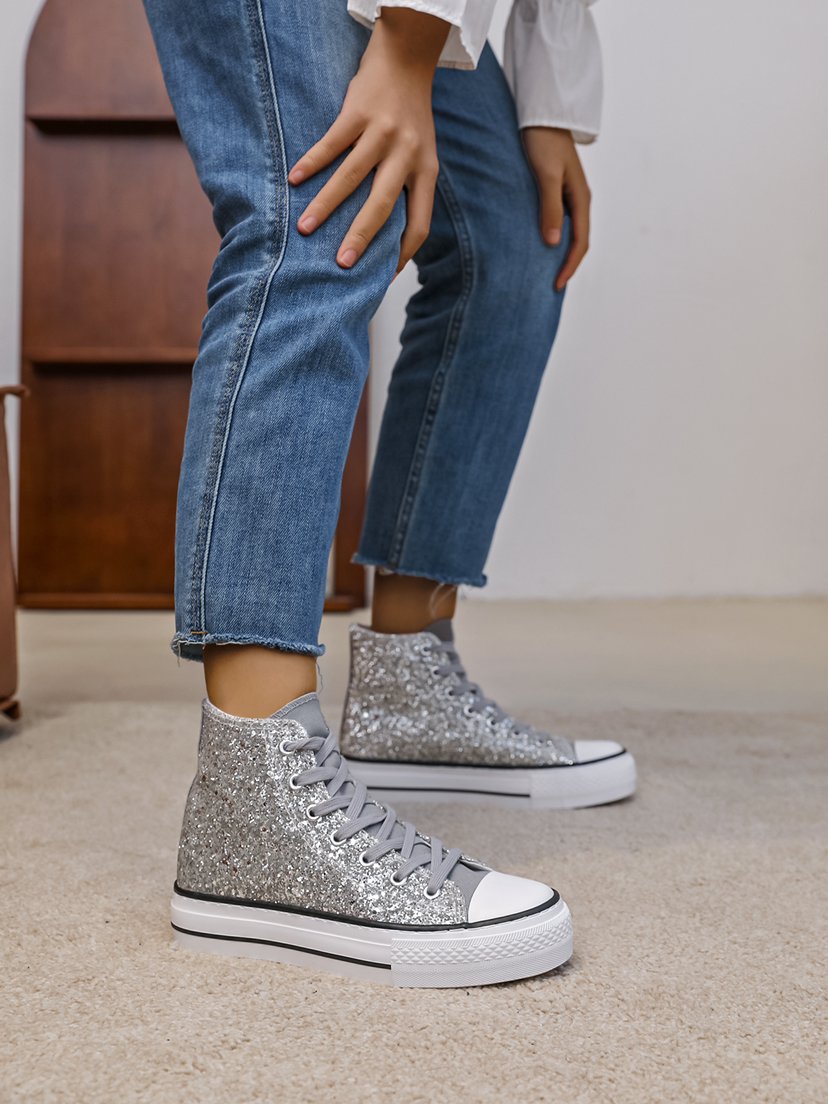 Baskets amour Chicmuse montantes paillettées silver argentées – Image 2