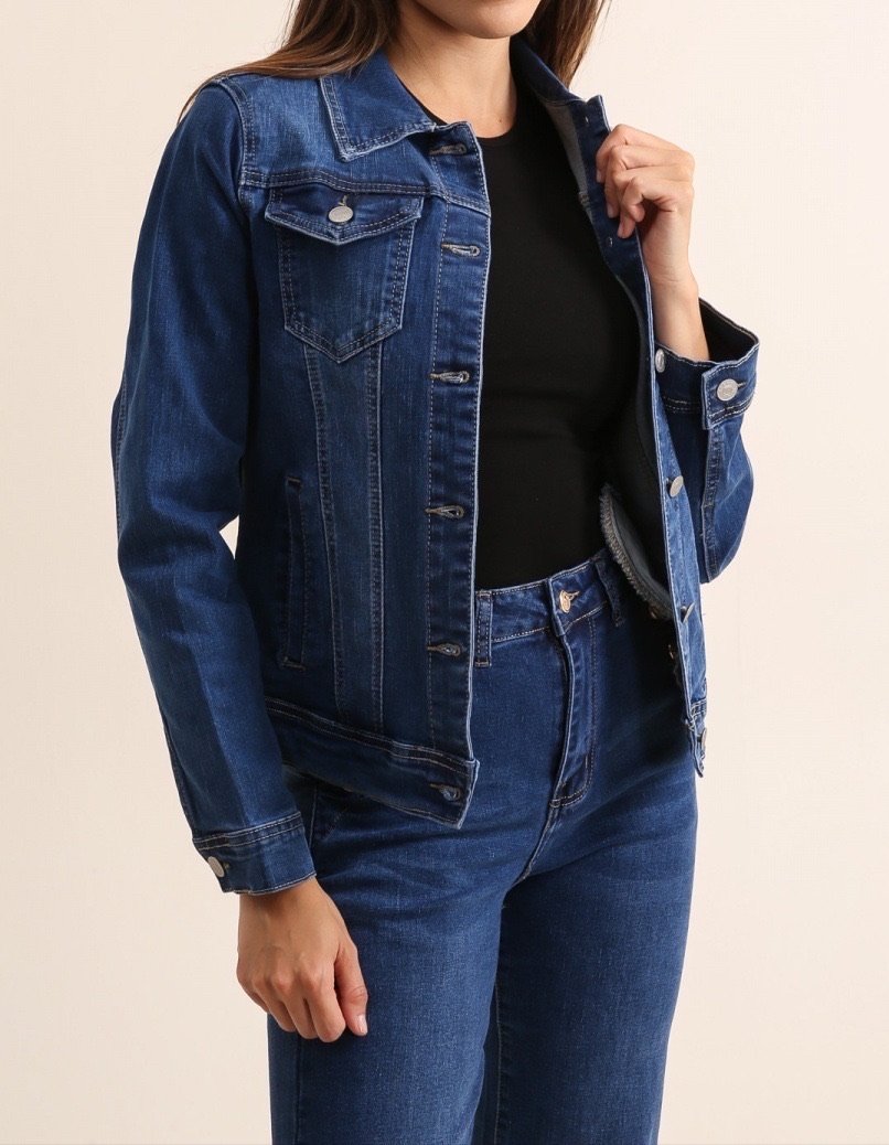 Veste en jeans bleu foncé stretch – Image 2