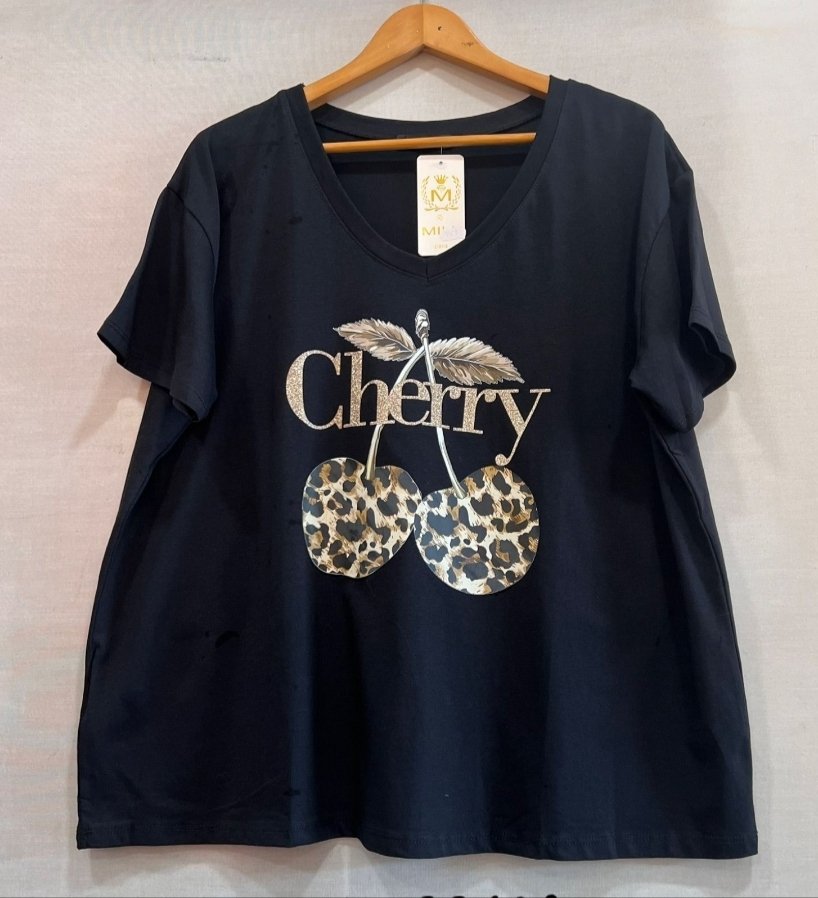 Tee-shirt grande taille noir cerise imprimé léopard 44/48