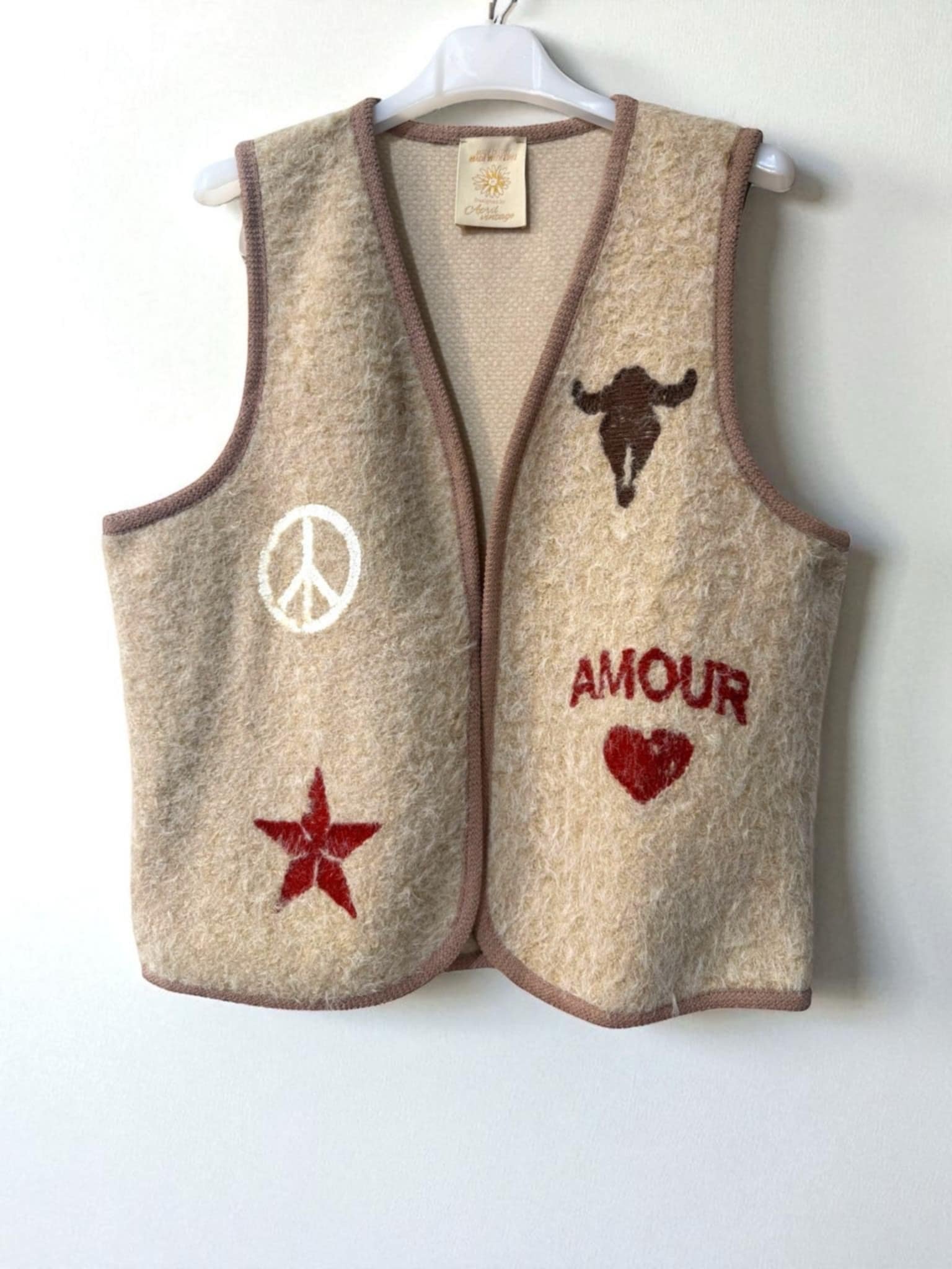 Bolero April vintage bohème tête de buffle laine beige amour