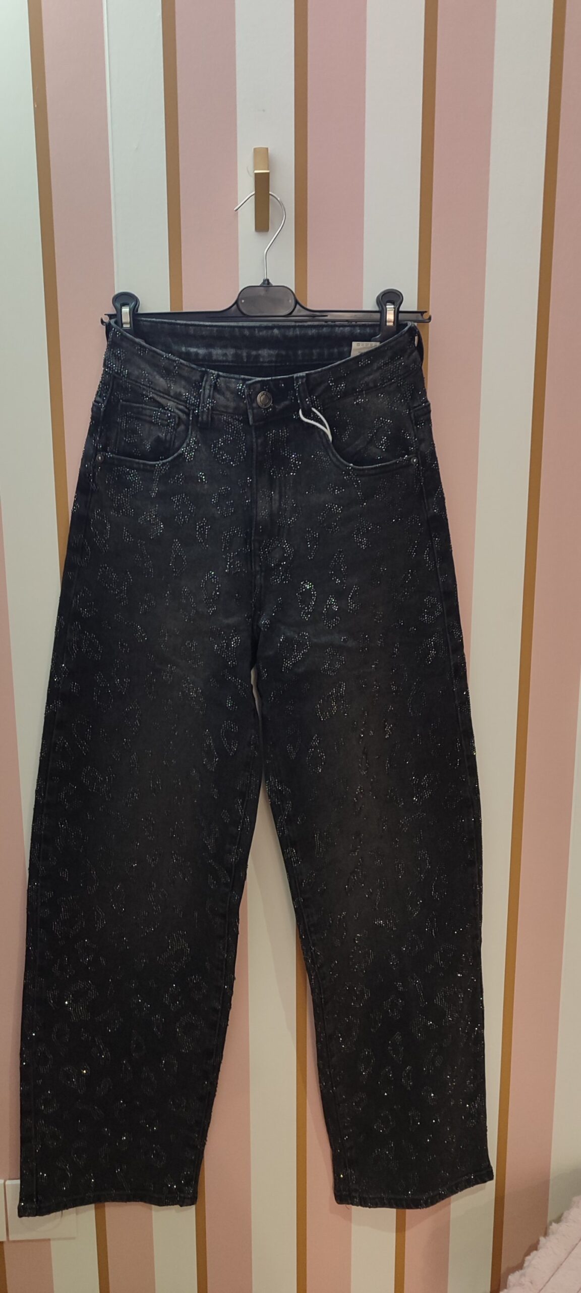 Jeans noir léopard et strass Melly and co