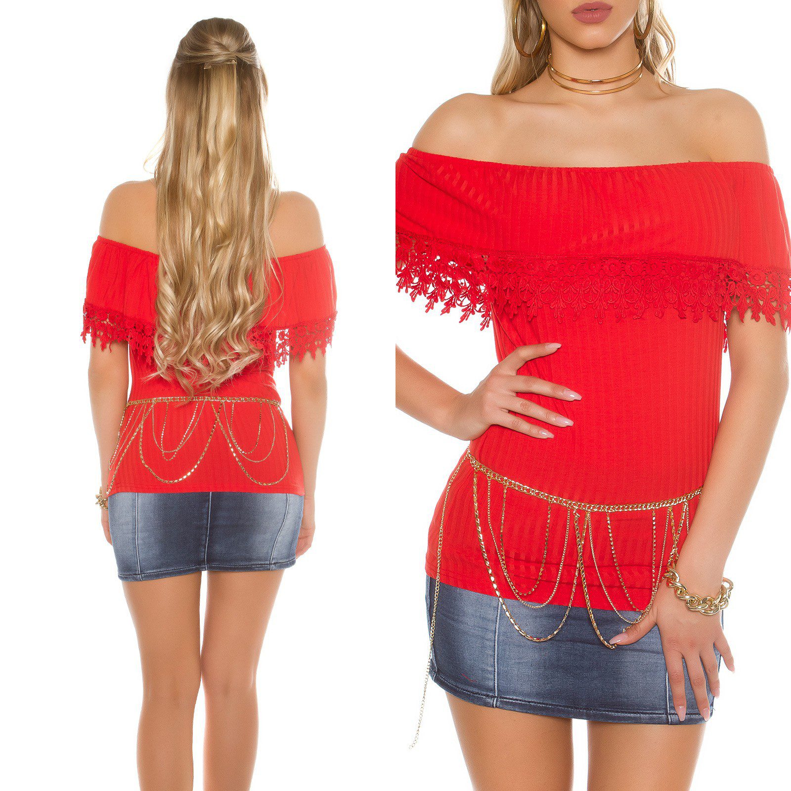 Top large col carmen femme sexy ALIETTE couleur rouge