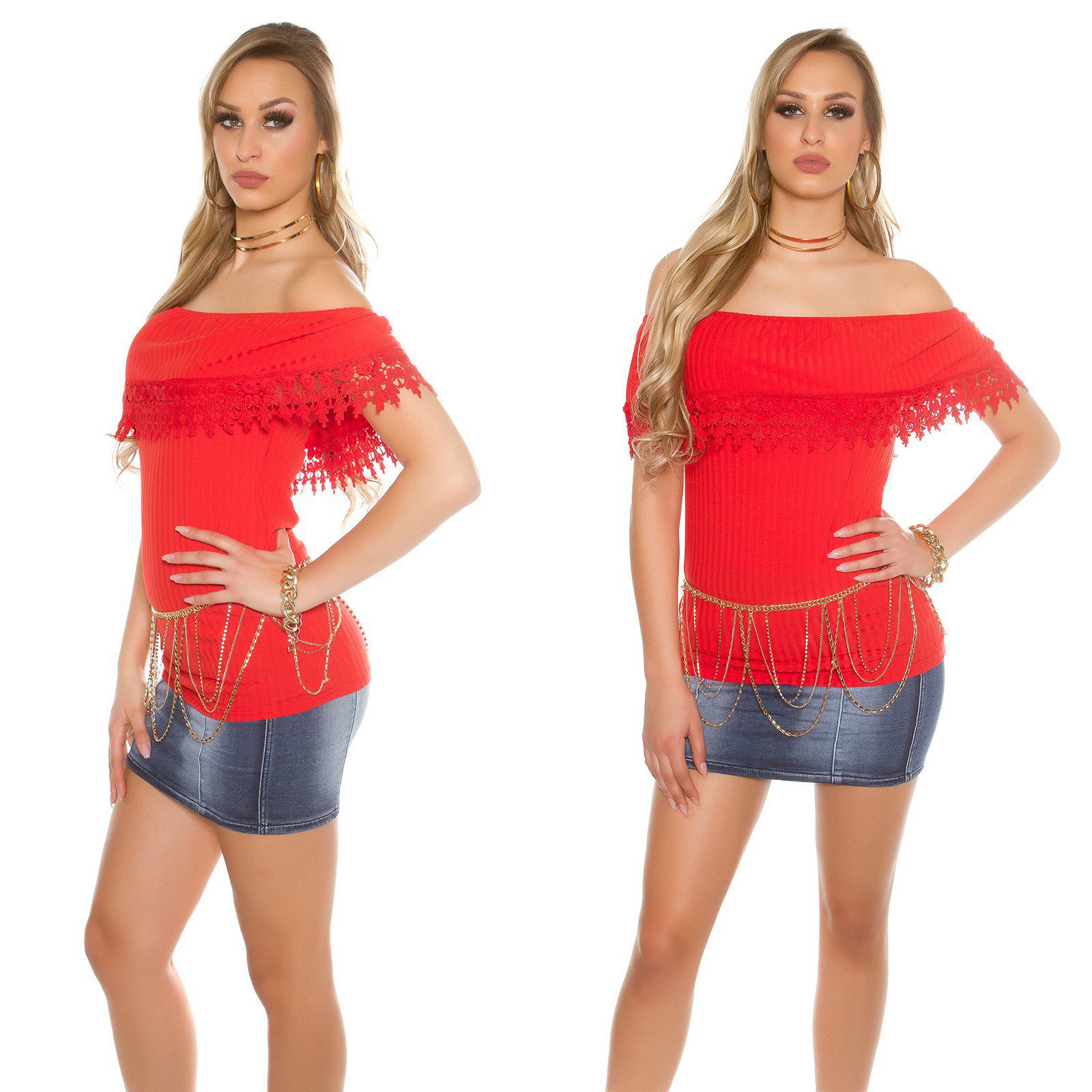 Top large col carmen femme sexy ALIETTE couleur rouge – Image 2