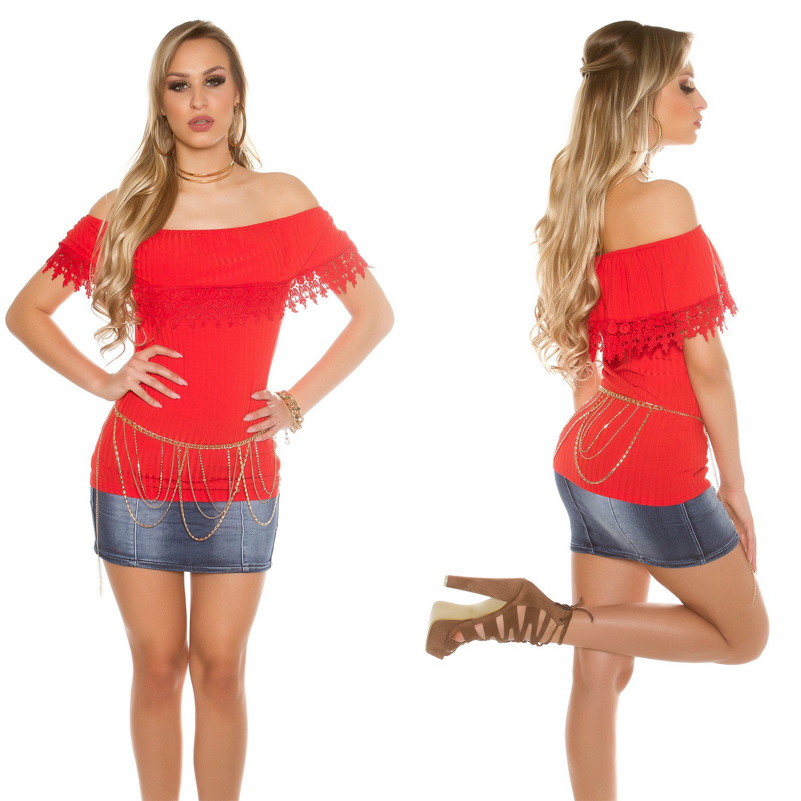 Top large col carmen femme sexy ALIETTE couleur rouge – Image 3