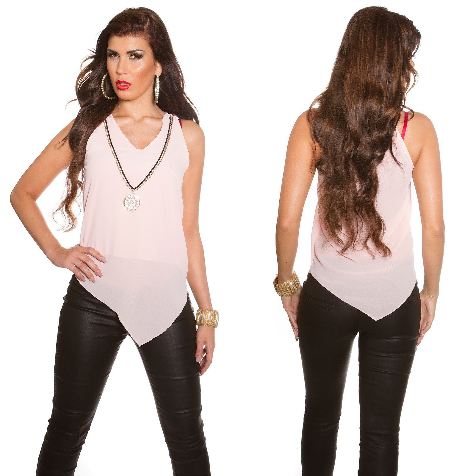 Top femme sexy avec chaîne détachable LINE couleur beige