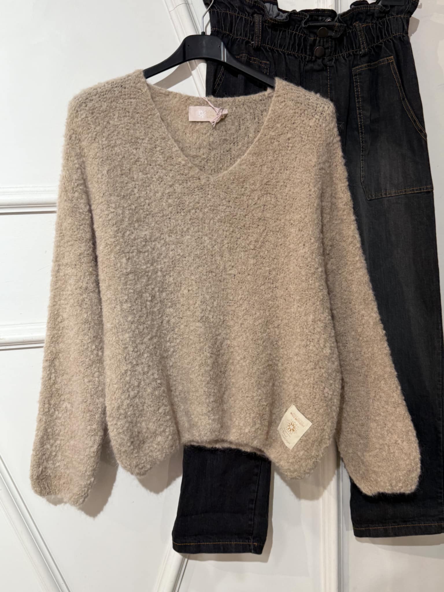 Pull col V April Vintage beige