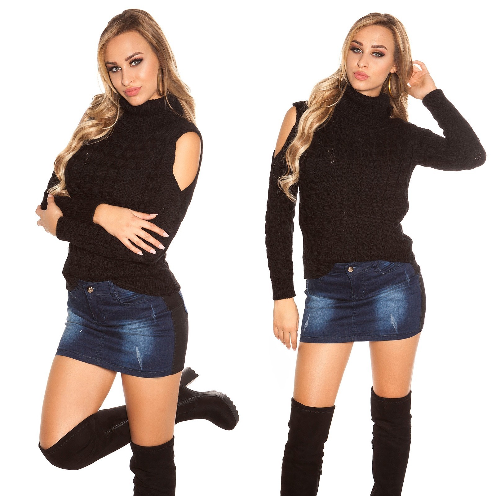 Pull femme fashion col roulé AIMEE couleur noir – Image 4