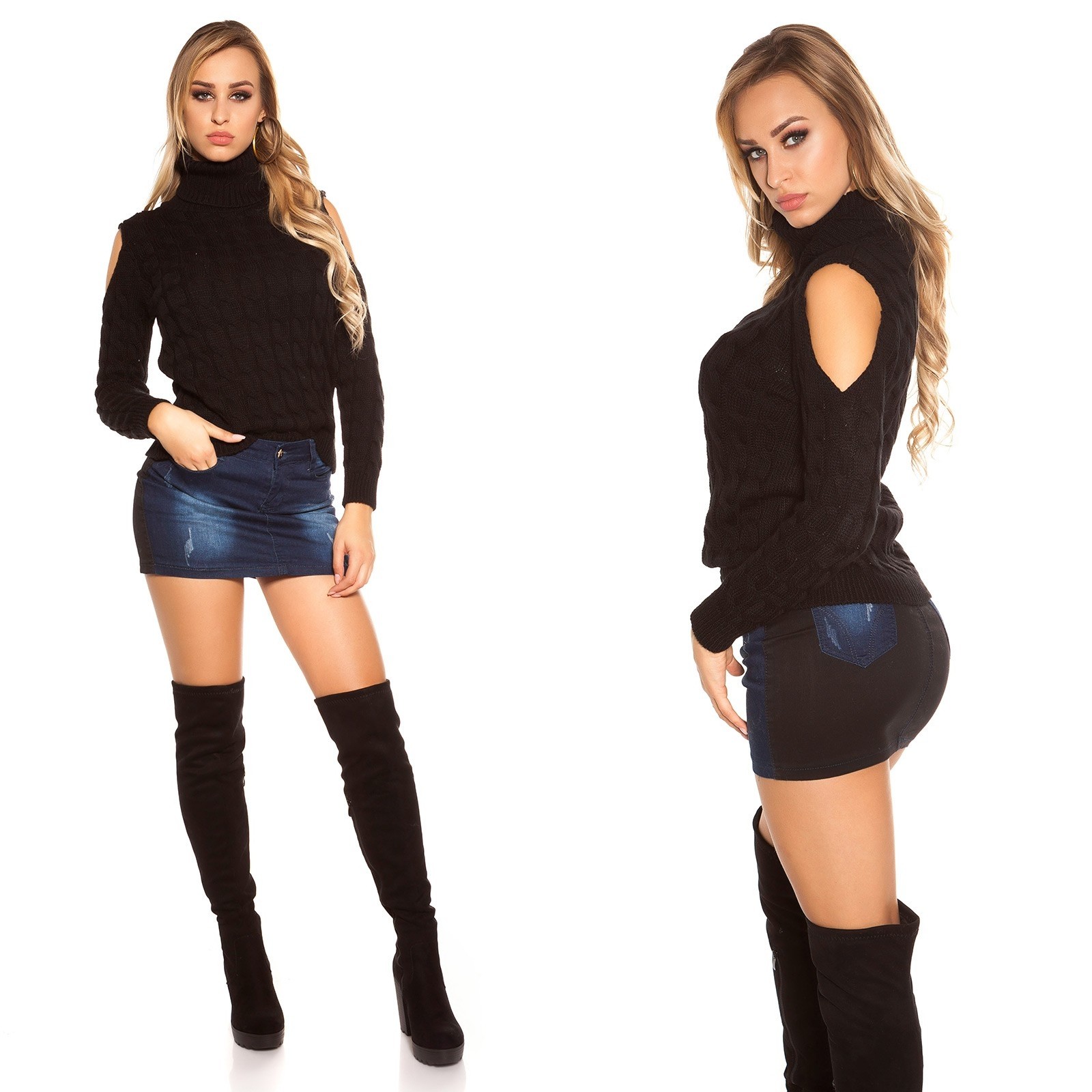 Pull femme fashion col roulé AIMEE couleur noir – Image 2