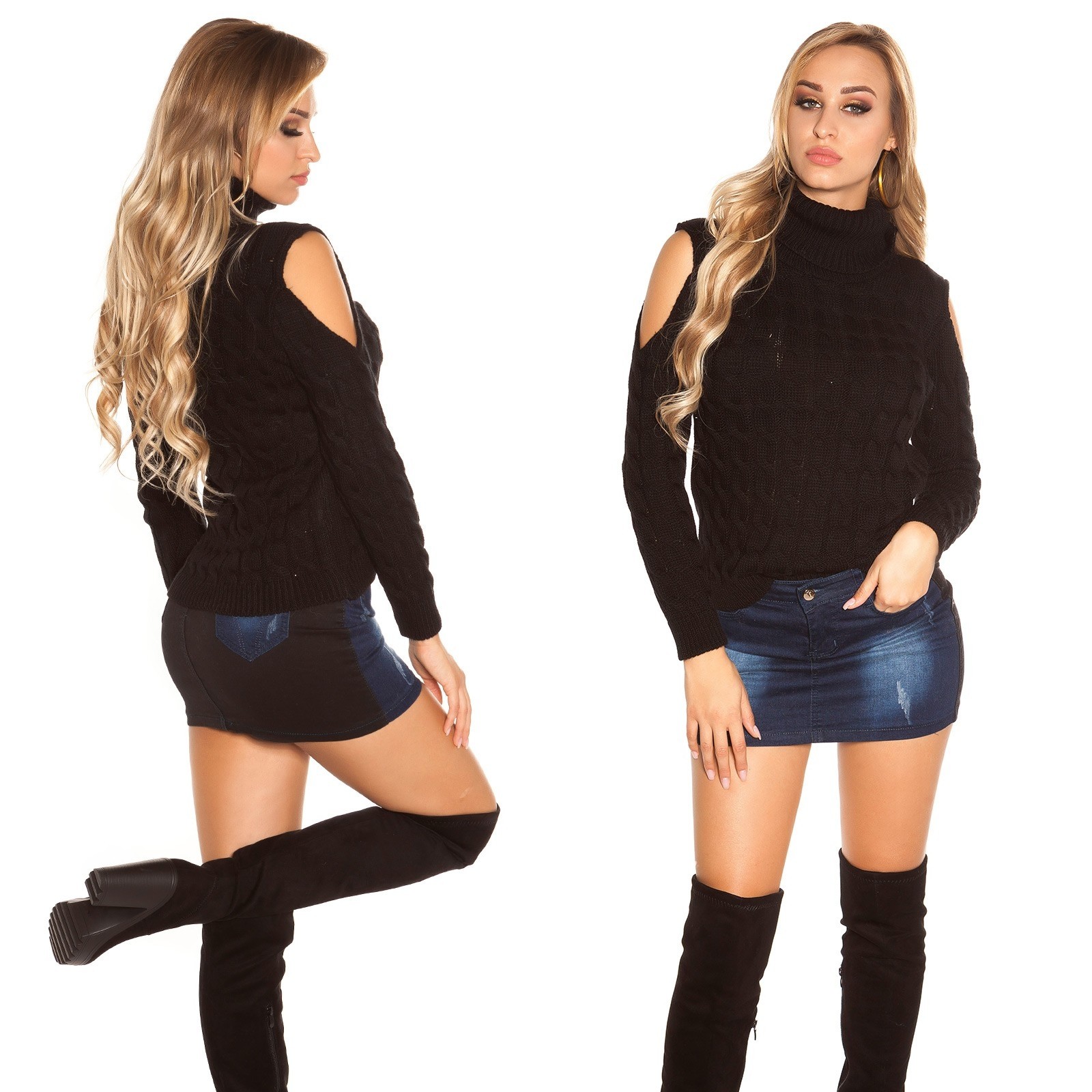 Pull femme fashion col roulé AIMEE couleur noir – Image 3