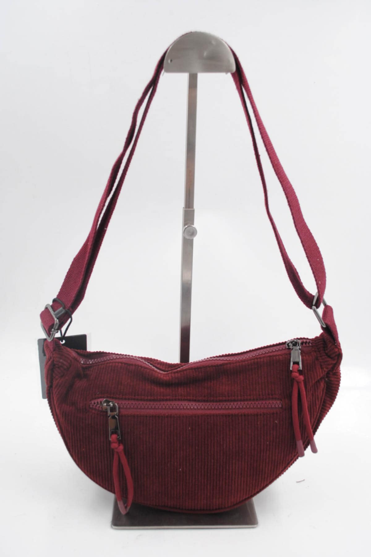 Sac banane effet velours côtelé bordeaux – Image 3