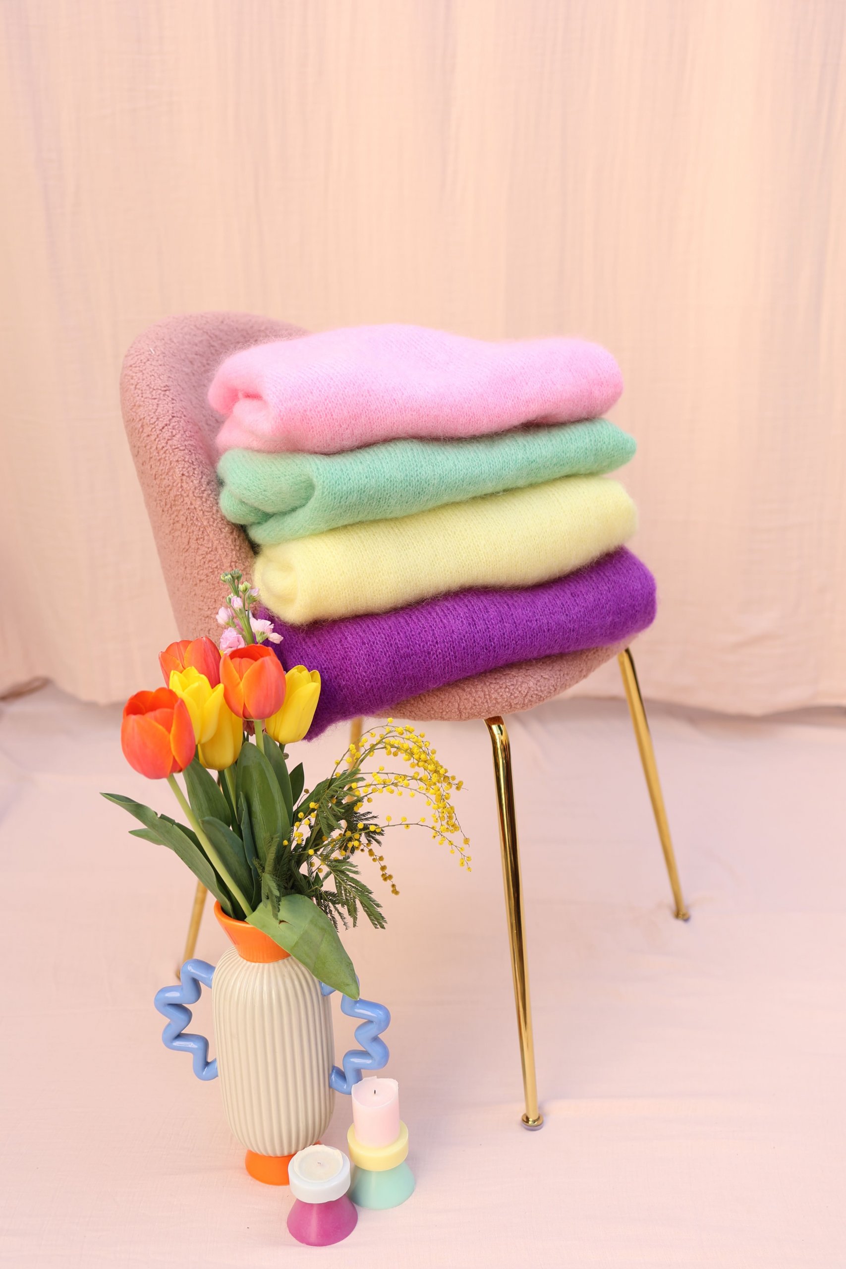 Maille doudou col rond jaune/rose/vert ou violet – Image 2