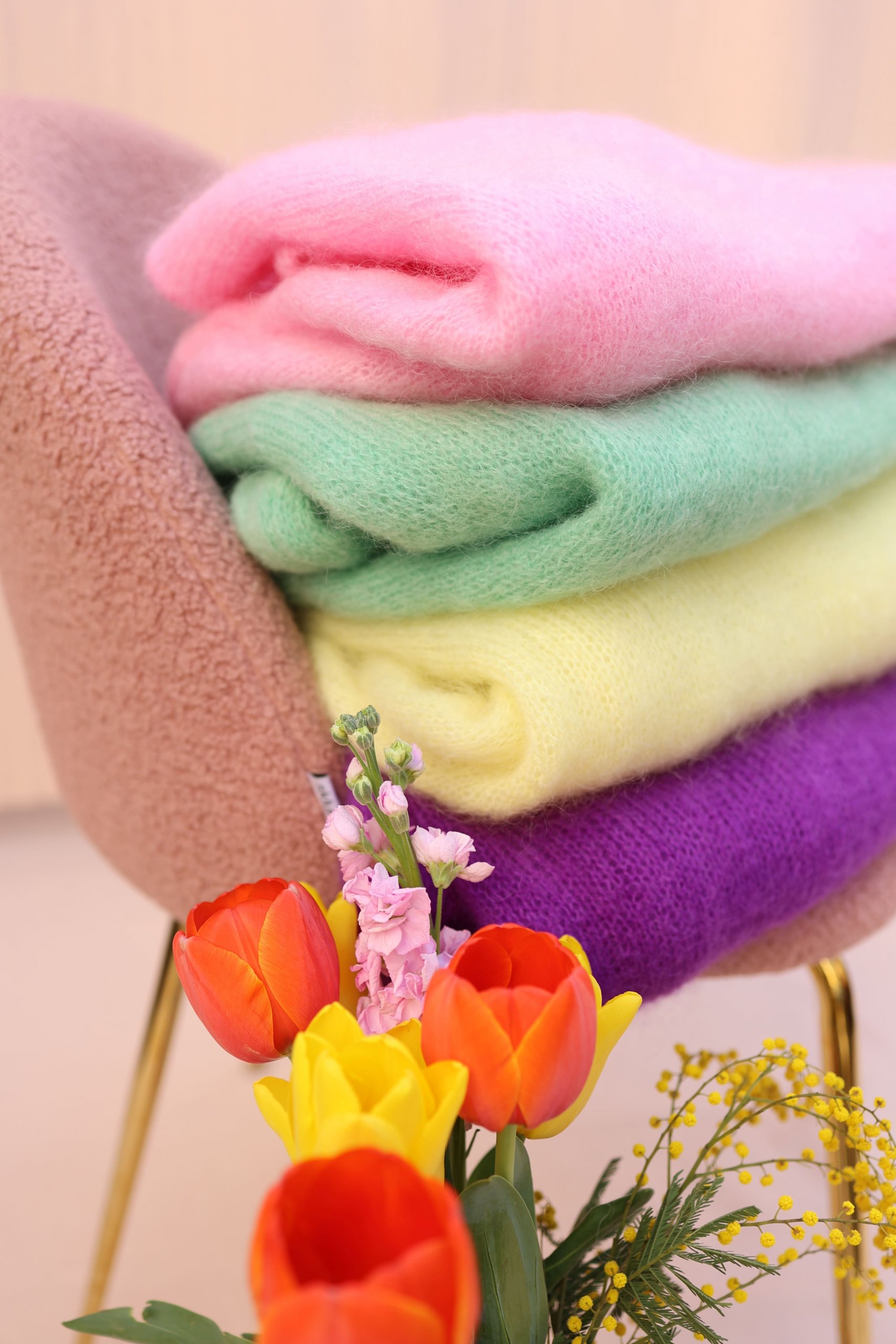 Maille doudou col rond jaune/rose/vert ou violet – Image 3