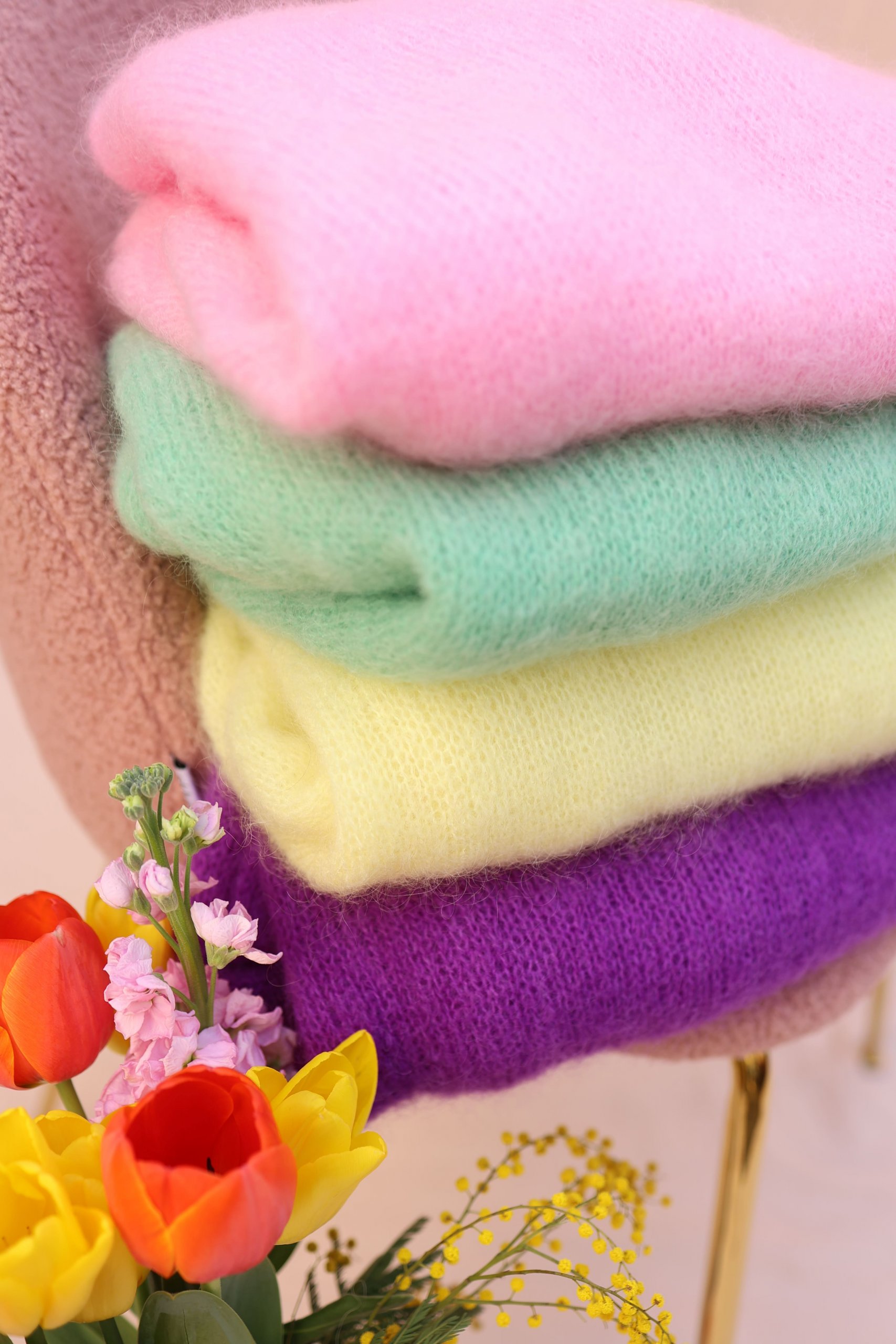 Maille doudou col rond jaune/rose/vert ou violet – Image 4