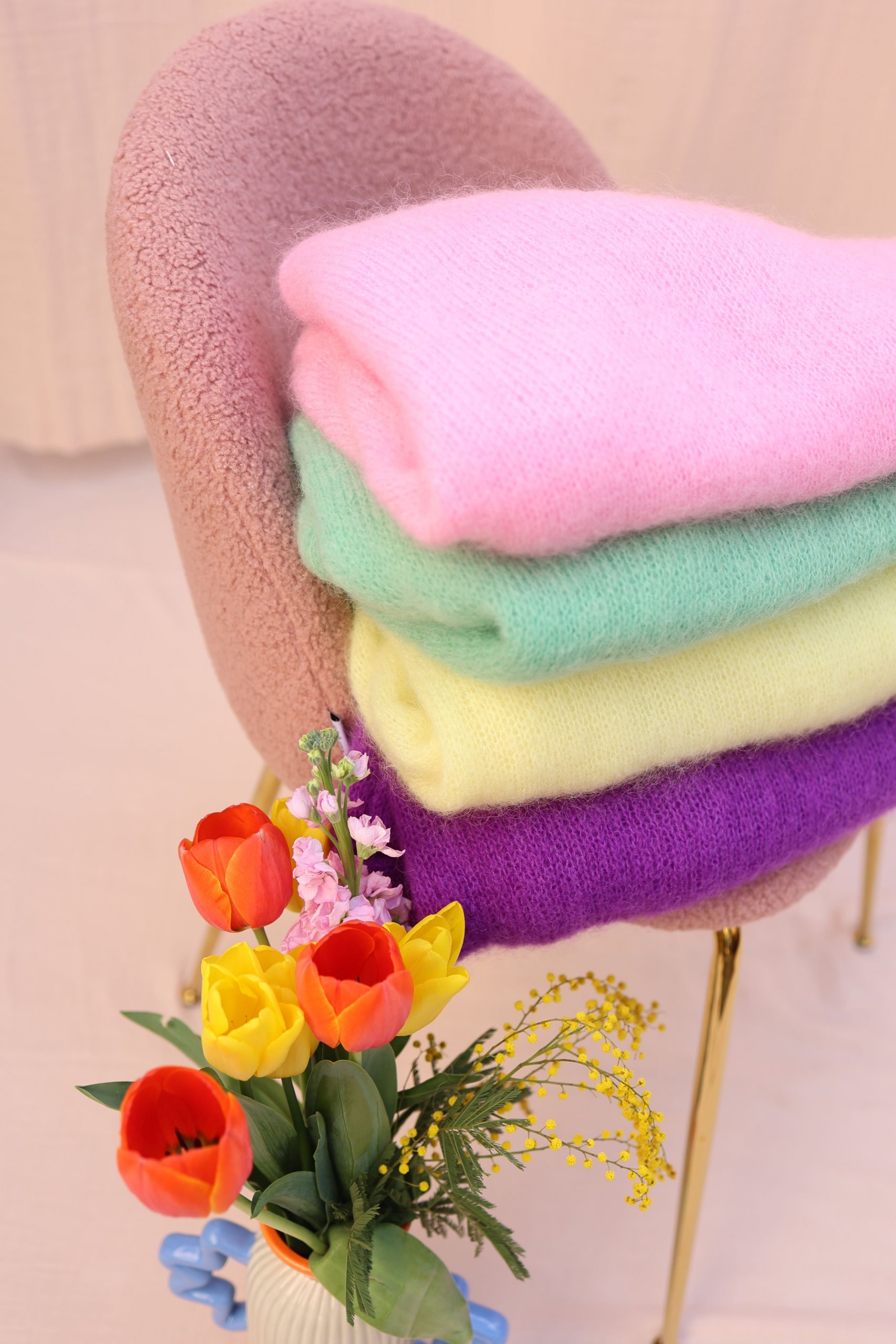 Maille doudou col rond jaune/rose/vert ou violet – Image 5