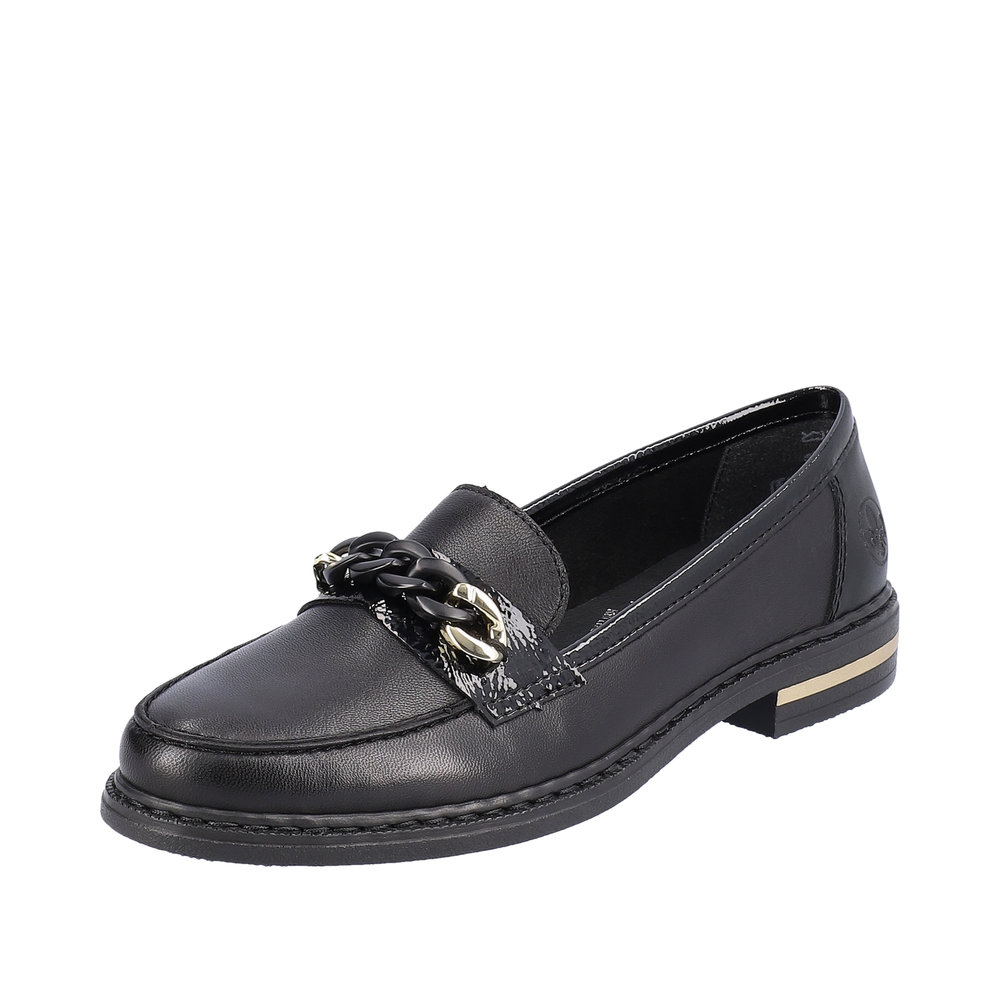 Mocassin cuir plat mode femme talon décroché coloris noir RIEKER 50664-00
