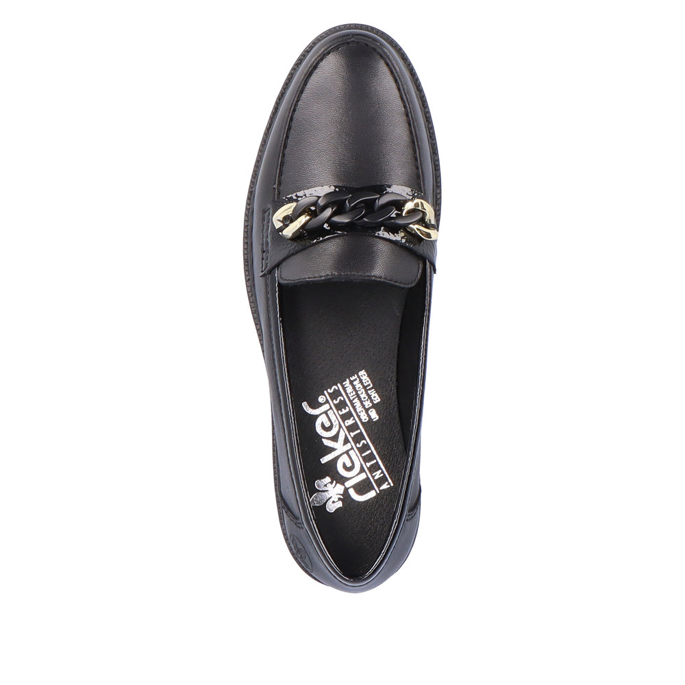 Mocassin cuir plat mode femme talon décroché coloris noir RIEKER 50664-00 – Image 4