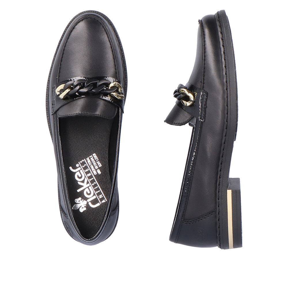 Mocassin cuir plat mode femme talon décroché coloris noir RIEKER 50664-00 – Image 7