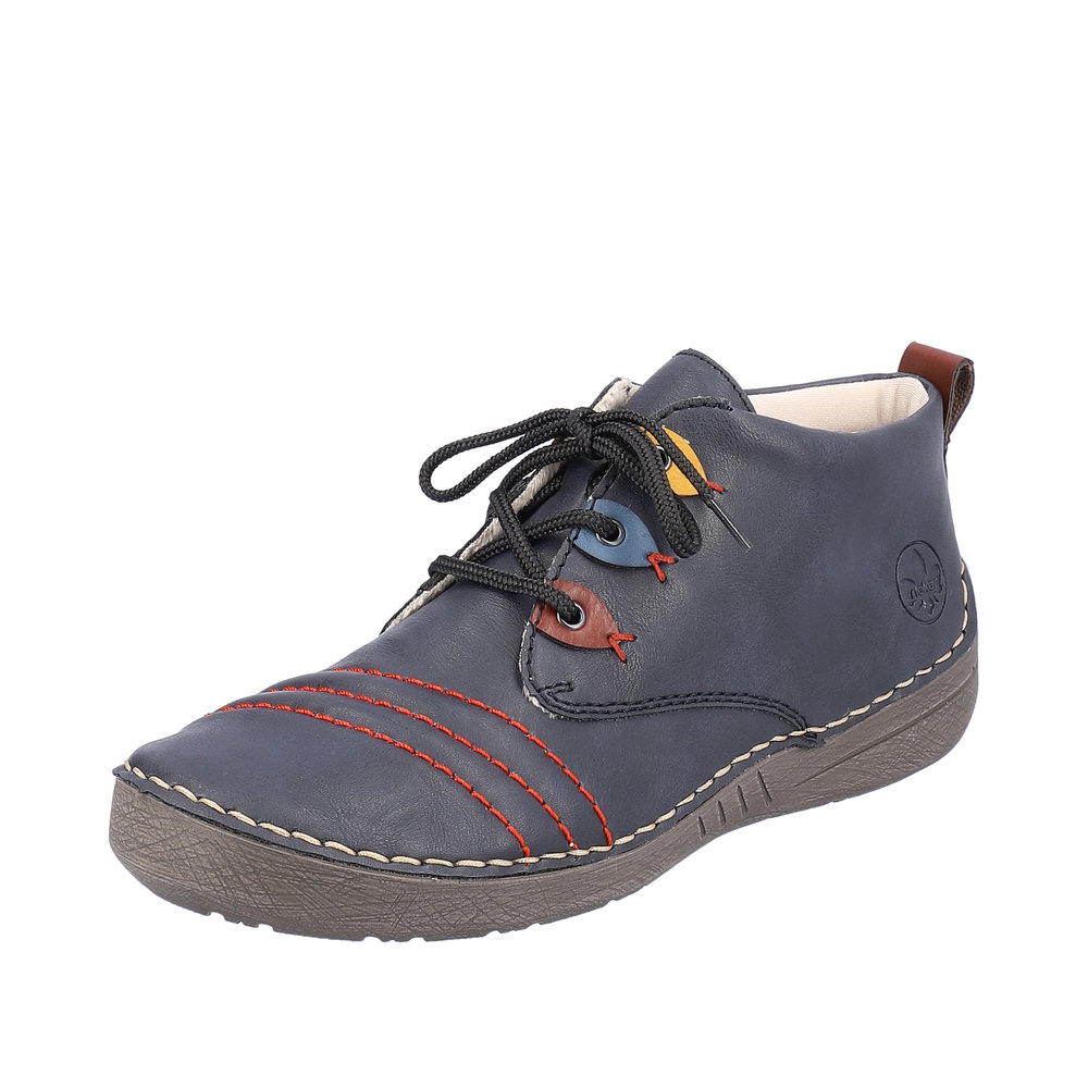 Chaussures femme Talon plat Lacet Simili cuir RIEKER 52509 coloris bleu / multicolore