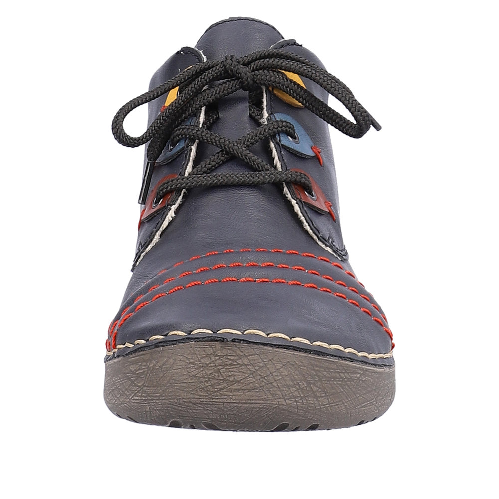 Chaussures femme Talon plat Lacet Simili cuir RIEKER 52509 coloris bleu / multicolore – Image 7