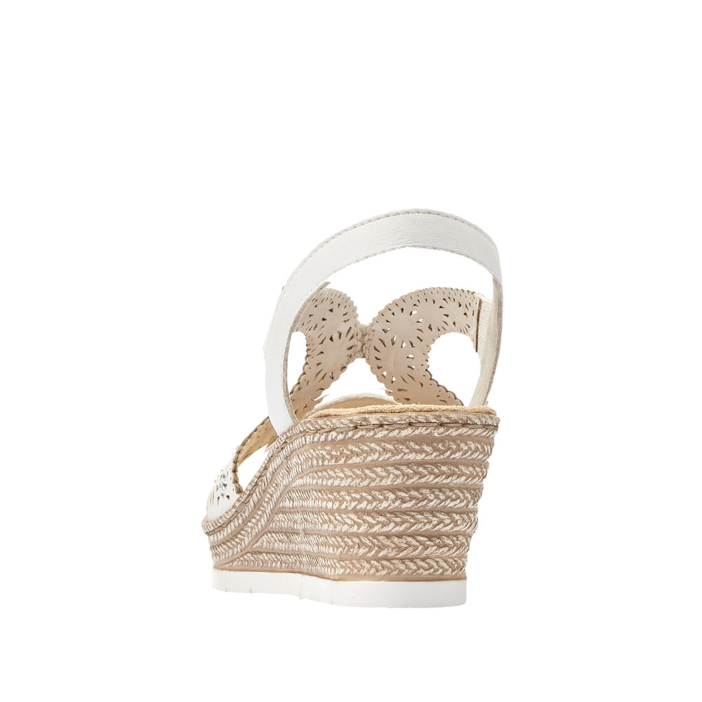 Sandale femme talon compensé Chaussure d’été Dame Semelle épaisse à plateforme A enfiler élastiqué côtés RIEKER 61916-80 blanc nacré – Image 5