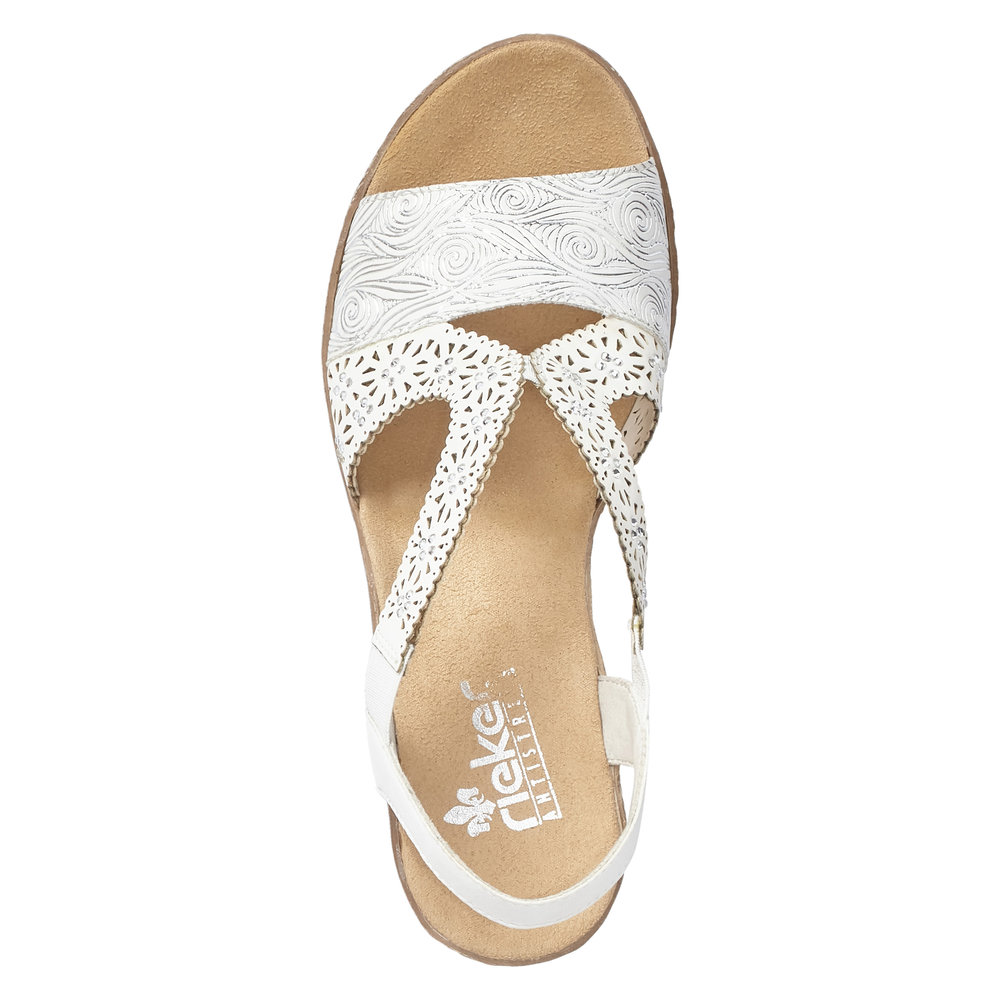 Sandale femme talon compensé Chaussure d’été Dame Semelle épaisse à plateforme A enfiler élastiqué côtés RIEKER 61916-80 blanc nacré – Image 4