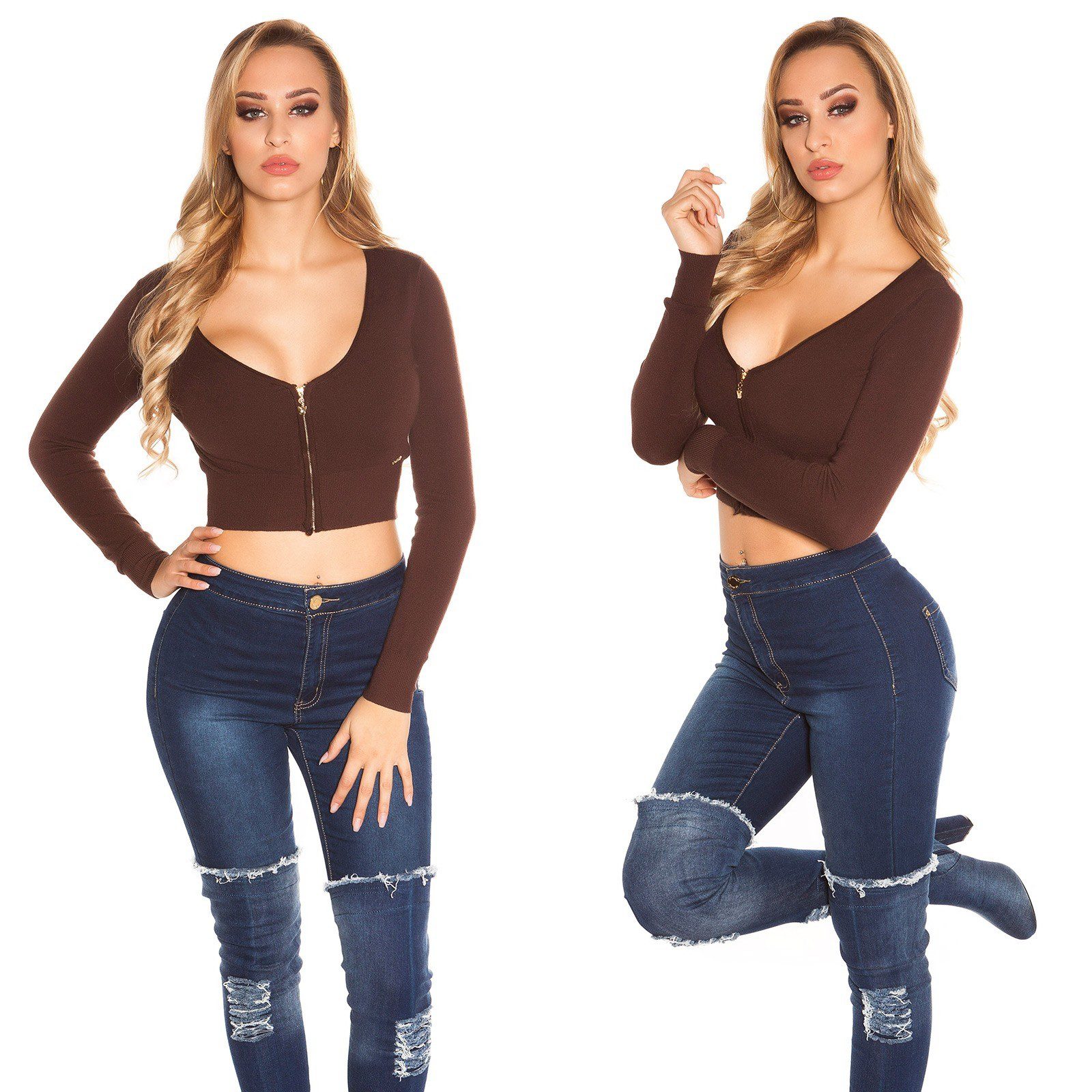 Veste boléro avec zip INES couleur marron – Image 3