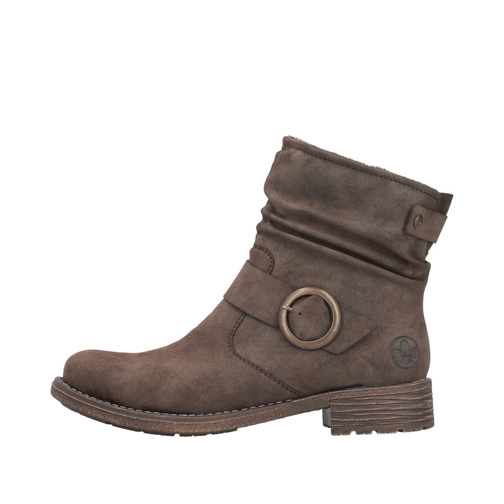 Bottines femme Talon carré plat Faux cuir souple Chaussant confort RIEKER 79454-25 coloris marron chocolat (Disponibles jusqu’à la pointure 43) – Image 2