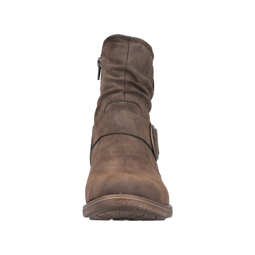 Bottines femme Talon carré plat Faux cuir souple Chaussant confort RIEKER 79454-25 coloris marron chocolat (Disponibles jusqu’à la pointure 43) – Image 5