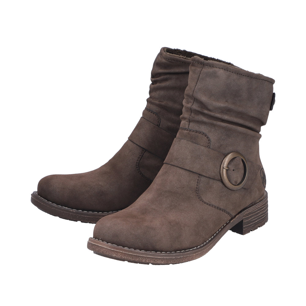 Bottines femme Talon carré plat Faux cuir souple Chaussant confort RIEKER 79454-25 coloris marron chocolat (Disponibles jusqu’à la pointure 43) – Image 7