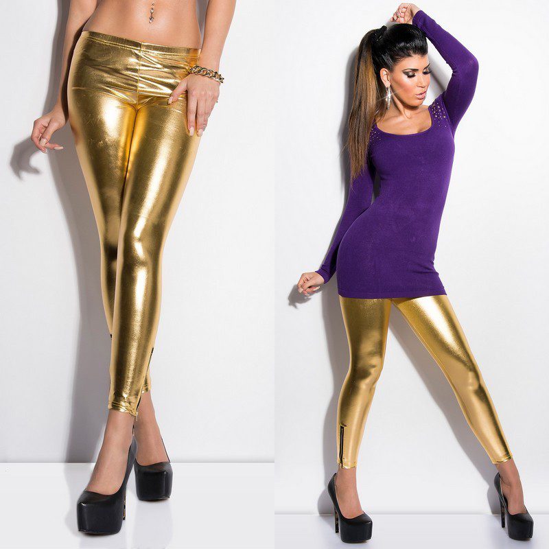 Leggings fashion avec zip INES couleur or