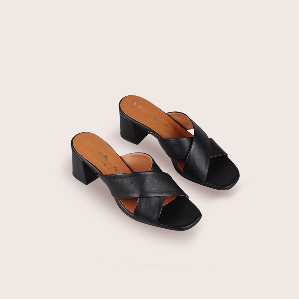 Mules à talon en cuir noir – Germana – Image 3