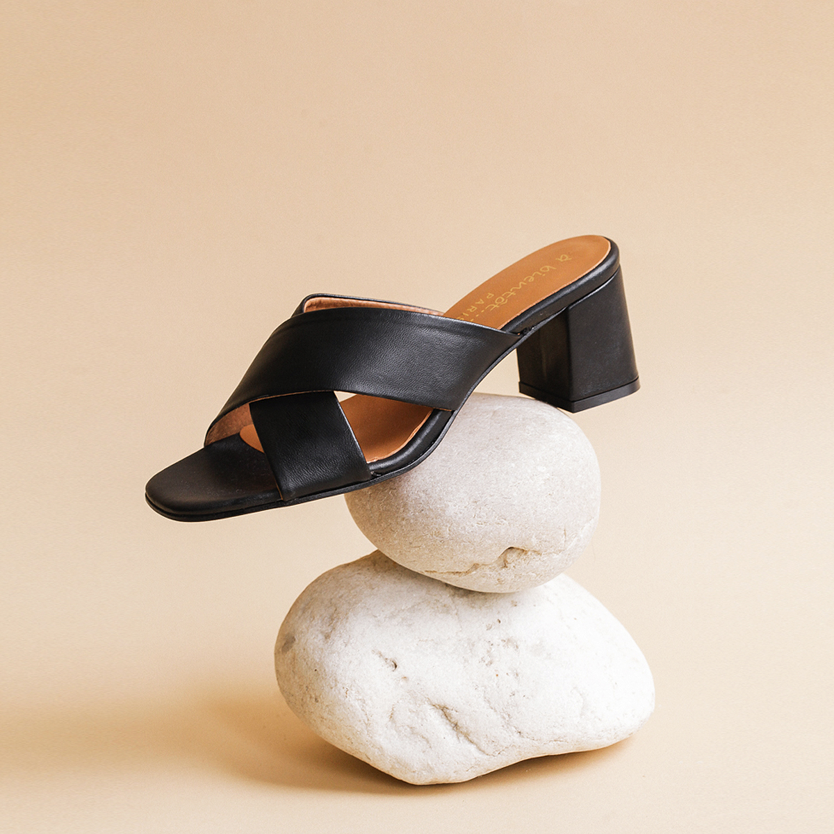 Mules à talon en cuir noir – Germana – Image 2