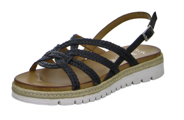 Sandale femme talon compensée brides cuir tressées semelle intérieur préformée coloris noir ARA JAMAÏKA – Image 2