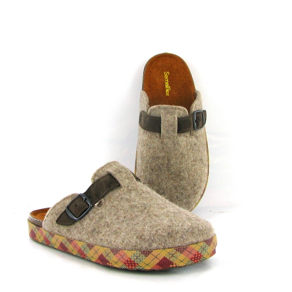 Sabot mode femme Largeur réglable Semelle plate SEMELFLEX coloris beige multi