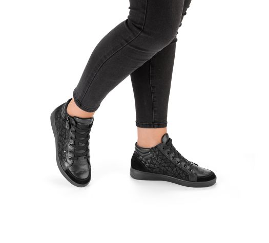 Baskets mode femme Bottine dame Cuir Talon plat Zip+lacet ARA 24499 coloris noir – Image 9