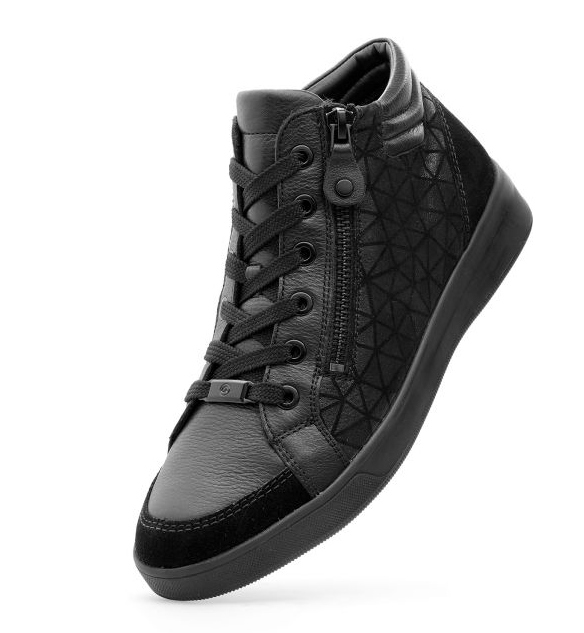 Baskets mode femme Bottine dame Cuir Talon plat Zip+lacet ARA 24499 coloris noir – Image 4