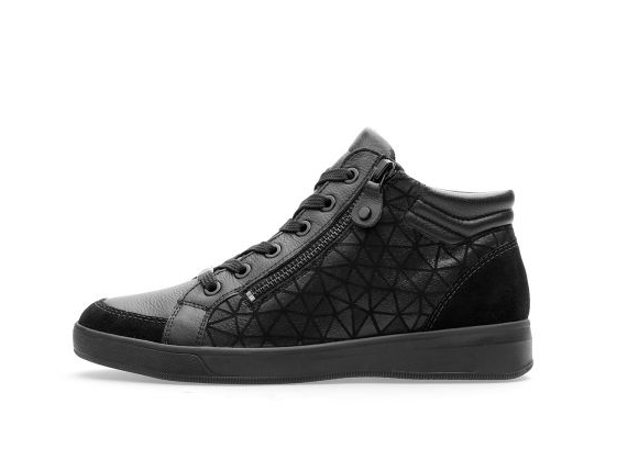 Baskets mode femme Bottine dame Cuir Talon plat Zip+lacet ARA 24499 coloris noir – Image 2