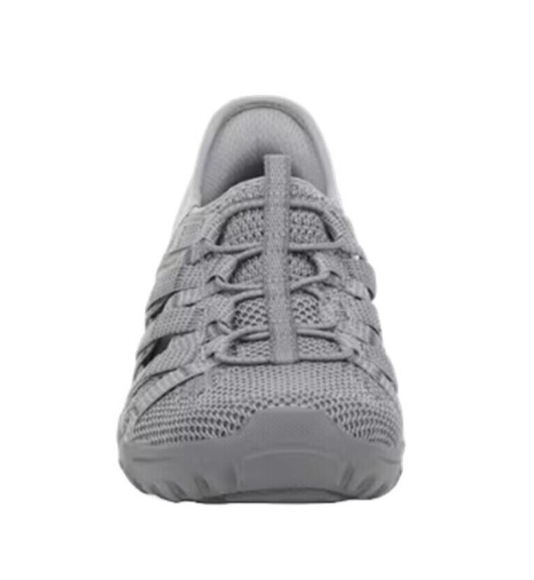 Sandale femme Façon tennis Côtés aérés Brides croisées Talon compensé Faux lacets élastiqués Confortable basket slip-ins SKECHERS 158789 Coloris gris – Image 4