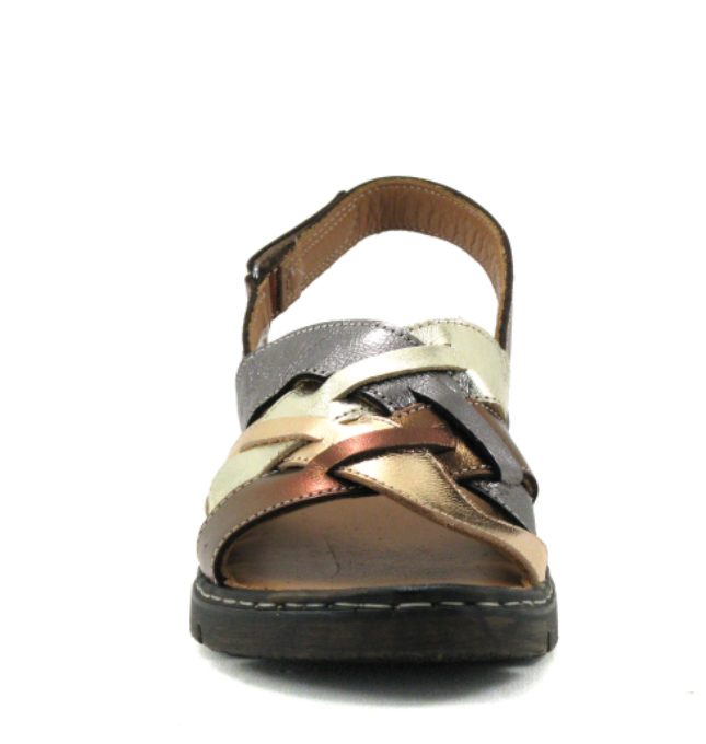 Sandale femme Semelle compensée Cuir souple Doublure cuir Velcro PEDRO TORRES Coloris argent / or / cuivre – Image 6